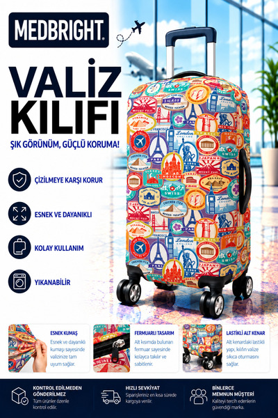 MEDBRIGHT Valiz Kılıfı Bavul Kılıfı Likralı Esnek Kumaş Ve Dayanıklı Valiz Kı...