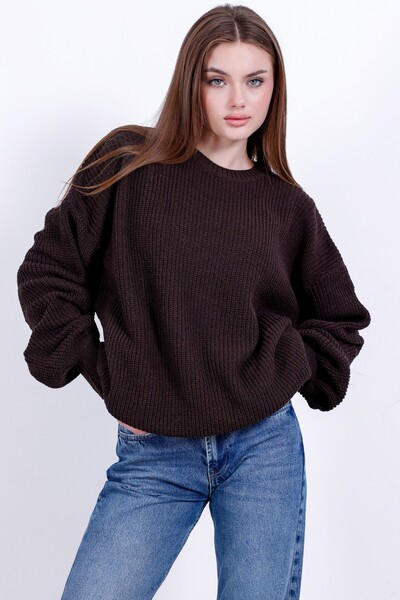 Kırlangıç Moda Brown Oversized Crew Neck Women's Knitwear Sweater