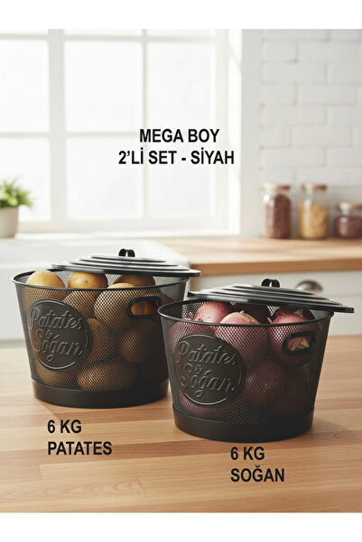 EVSTYLE MEGA BOY İKİLİ FİLE SOĞAN & PATATES SAKLAMA KOVASI SETİ- SİYAH