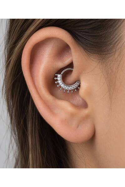 Arescollection 1 ADET ZİRKON TAŞLI HELİX SEPTUM DAİTH UYUMLU PİERCİNG