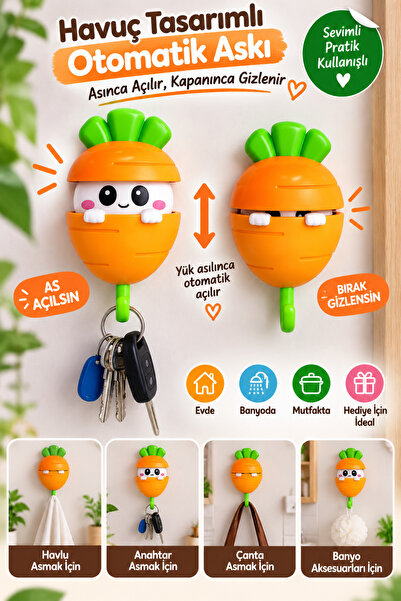 tafce Carrot Design Automatic Opening Adhesive Hanger with Panda Figure Key T...