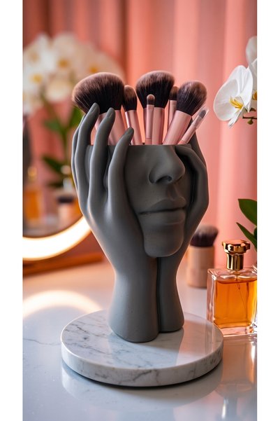 Biparca Store Black Makeup Organizer and Brush Holder with Female Silhouette Design - Stylish Cosmetic Organizer