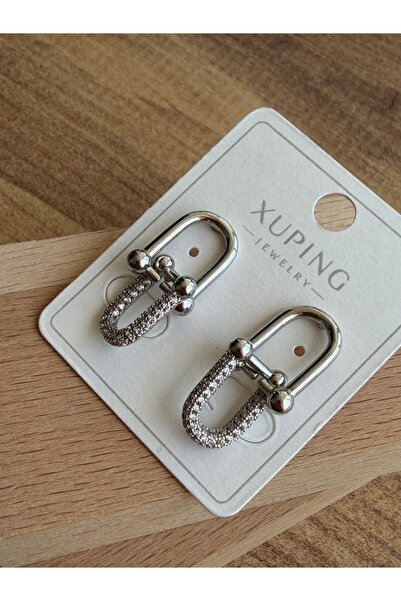 XUPING JEWELRY Zirkon Taşlı Geometrik Halka Küpe | Modern Silver Kadın Küpe