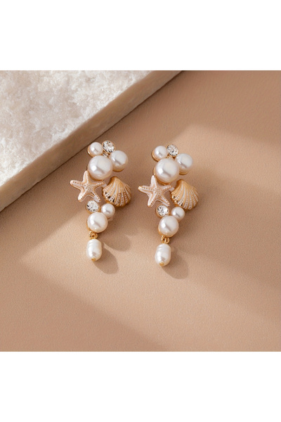 Choice WB3203-1 New Fashionable Starfish Shell Imitation Pearl Pendant Earrin...