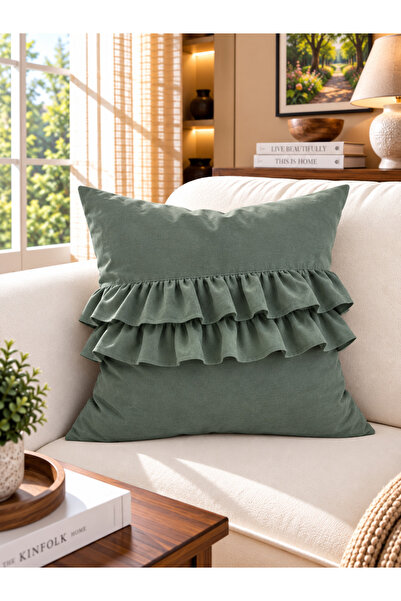 Decamor home Κάλυμμα μαξιλαριού με βολάν σε πράσινο χρώμα, μοντέλο İnci Design