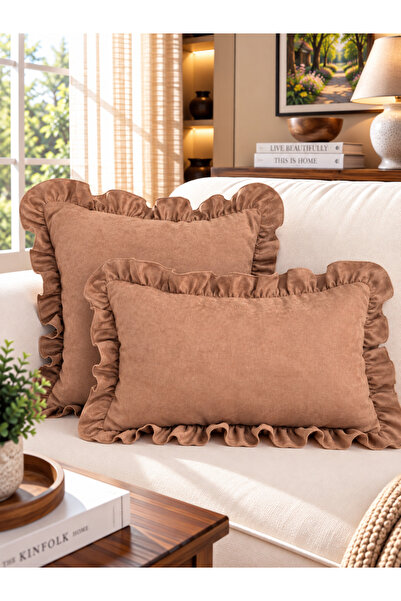 Decamor home İnci Vintage Καφέ Σοκολατί Κάλυμμα Μαξιλαριού με Βολάν 1 Τεμάχιο