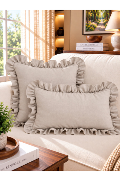 Decamor home غطاء وسادة مزين بالكشكشة بلون حجري عتيق من إنسي، قطعة واحدة