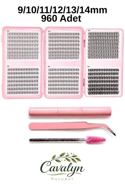 Cavalyn Natural 960’lı 3 Kapaklı Takma İpek Kirpik Seti - Demet Kirpik, Yapıştırıcı, Cımbız ve Fırça Hediyeli