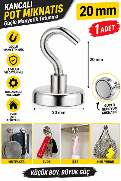 Dünya Magnet 20 mm Kancalı Pot Neodyum Mıknatıs Güçlü Manyetik Kanca Askı Mag...