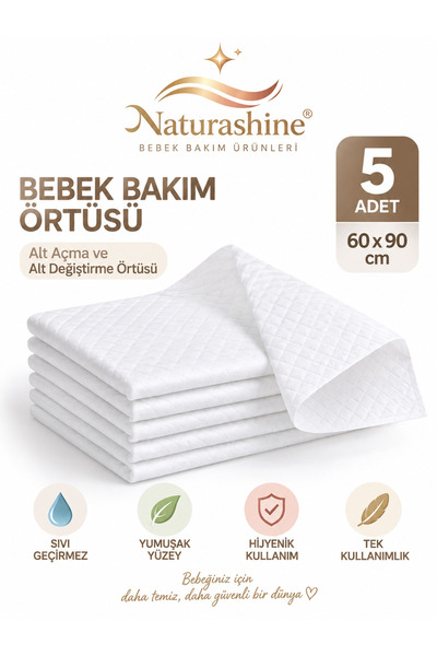 Naturashine Sıvı geçirmez Alt Değiştirme Örtüsü 60x90 cm 5 Adet