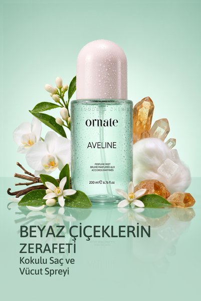 ORNATE Aveline Beyaz Çiçek, Narenciye, Amber ve Vanilya Notalı Kokulu Saç ve Vücut Spreyi Body Mist 200 ml