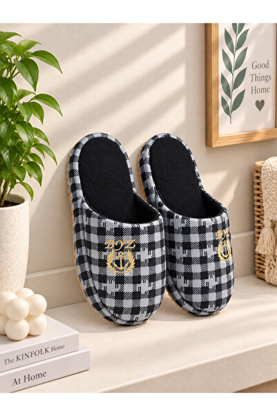 Moda Frato Prestij Embroidered Luxury Men's House Slippers Soundproof Wool In...