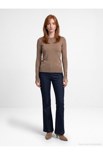 Dilvin 1267 guler rotund Pulover-Mink închis
