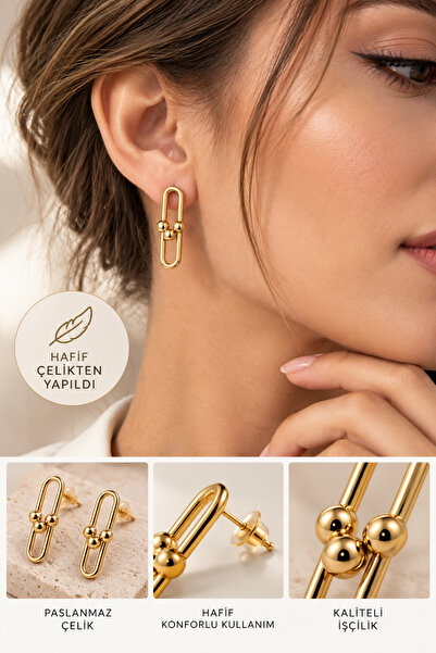 Premium Gold Renk Hafif Çelik Tiffany Küpe – Zarif & Modern Kadın Takı