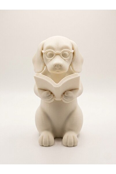 Genel Markalar Kitap Okuyan Köpek Biblo 17 cm 3D Baskı Kırık Beyaz Dekoratif ...
