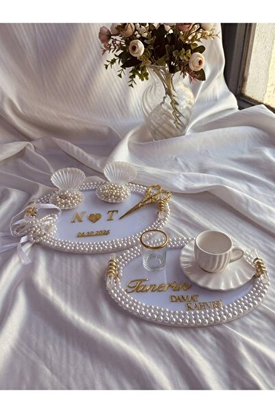CatplexBoutique Söz Tepsisi - Kişiye Özel 2'li Nişan Tepsisi Damat Kahvesi Te...