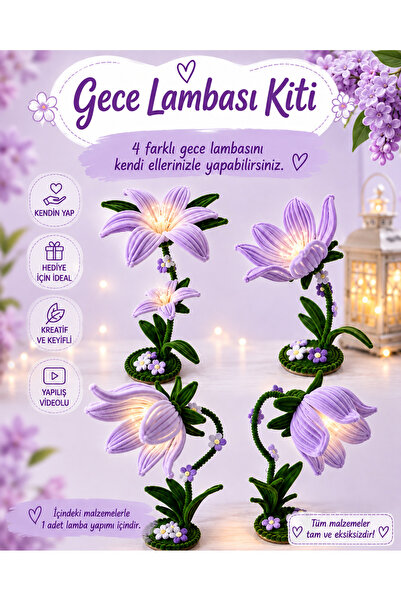 hyc heryerçiçeklenir Çan Çiçeği Gece Lambası Kit Seti,renk Açık Mor, Tel Şöni...
