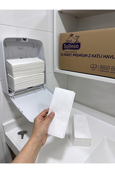 SOLINSO Premium Z Katlama Kâğıt Havlu 12 Paket Dispenser Peçete 20x21 Cm 1400 gr