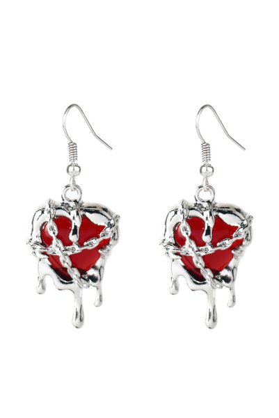 Choice C-588-Red Chained Lava Heart Earrings and Punk-Inspired Alloy Earrings...