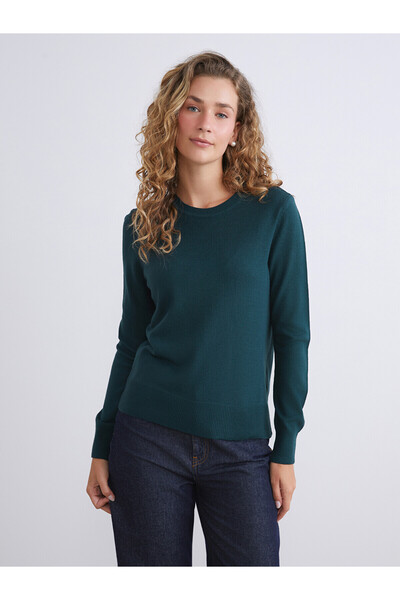 LC Waikiki Lcw Comfort Green Knitwear Plain Sweater with Nevavm Difference