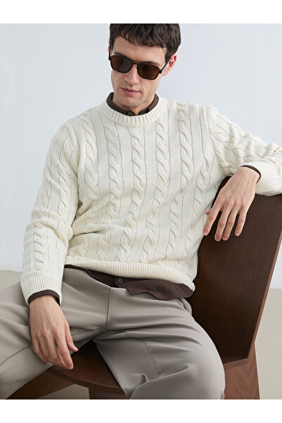LC Waikiki Nevavm Farkıyla Southblue Beige Knitwear Patterned Oval Collar Men...