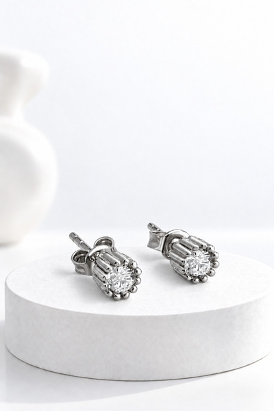 jelux silver Gümüş 925 Ayar Tek Taş Çivi Küpe