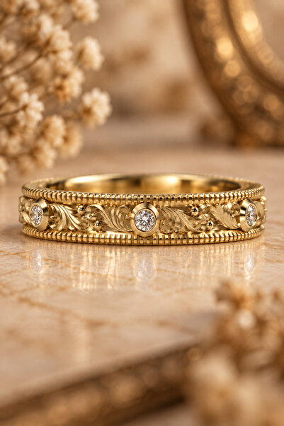 Coy Diamond 14 Ayar Altın Vintage Tasarım Alyans