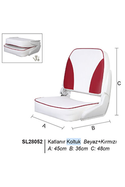 SomayStore Sealux Kırmızı-Beyaz Tekne Kaptan Koltuğu Katlanır Koltuk