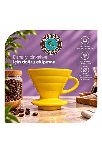 Barista Dünyası V60 02 Seramik Filtre Kahve Demleme Ekipmanı (Hardal Sarısı)