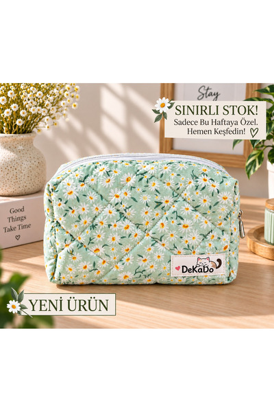 dekado White Daisy Patterned Makeup Bag - Large Size Eee9 (New Product)