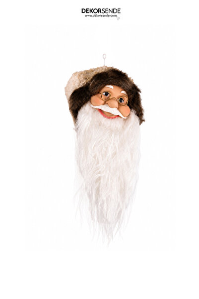 Dekorsende Christmas Ornament Santa Claus Head with Brown Fur Hat - 35 cm