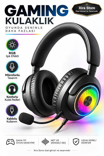 XİRA Profesyonel Gaming Oyuncu Kulaklığı Kanal Esports Oyun Mikrofonlu-RGB