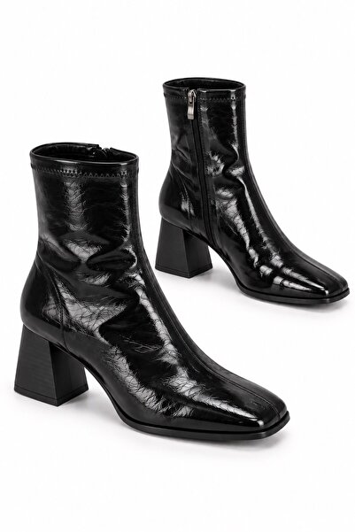 Parponi Fallon Women's Patent Leather Stretch Heeled Boots Black