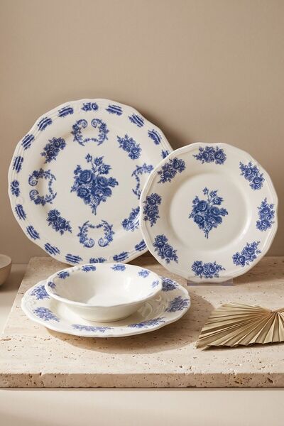 RUBİ PORSELEN Vintage Flowers Blue 24 Parça 6 Kişilik Porselen Yemek Takımı |...