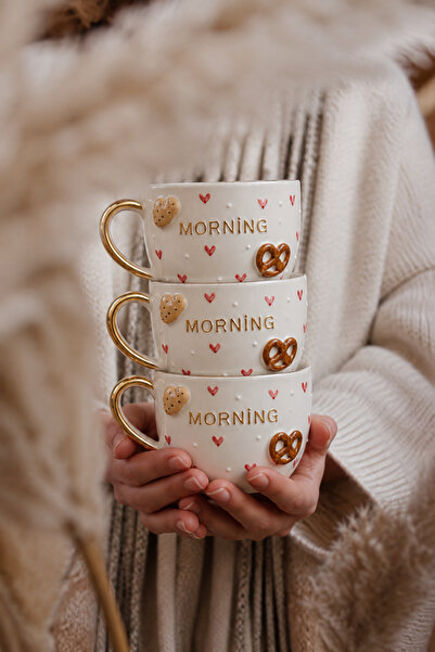 good morning kuruvasan kahve fincanı/250ml/24 k altın dekor/el yapımı seramik
