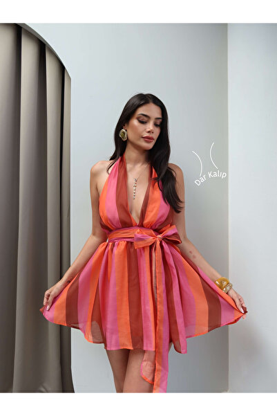 ESRAHELVACI Halter Neck Side Tie Chiffon Dress