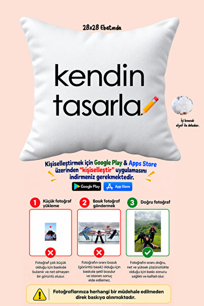 bikups kendin tasarla yastık 28x28 ebatında