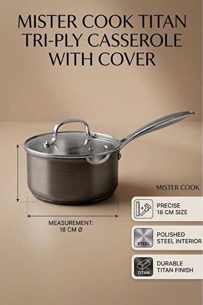 MISTERCOOK Mister Cook Titan Tri-Ply 18 cm Saucepan with Lid – Premium Stainl...