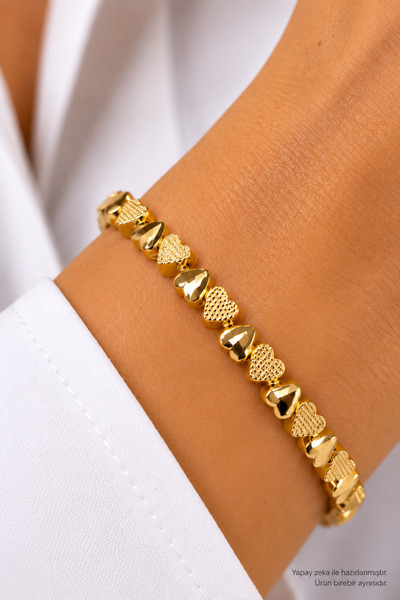 Homies Altın Renk Kalpli Kadın Bileklik - 14K Gold PVD Kaplama - Şık Tasarım