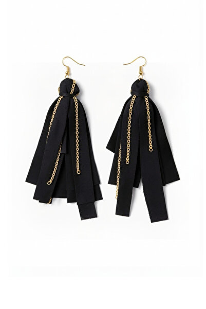 maia Gold Color Chain Earrings – Black Color Tassel Design