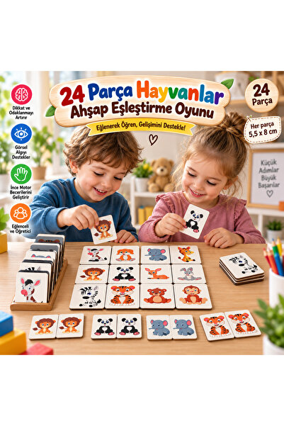Trendy Toys Eğitici Ahşap Hafıza Eşleştirme Oyunu Animal Memory Game