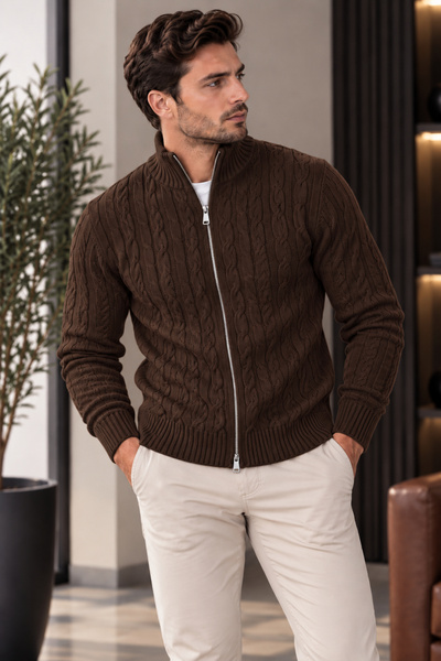 H&E LUXURY DESIGN سترة رجالية محبوكة بنمط مميز مع تفاصيل سحابية