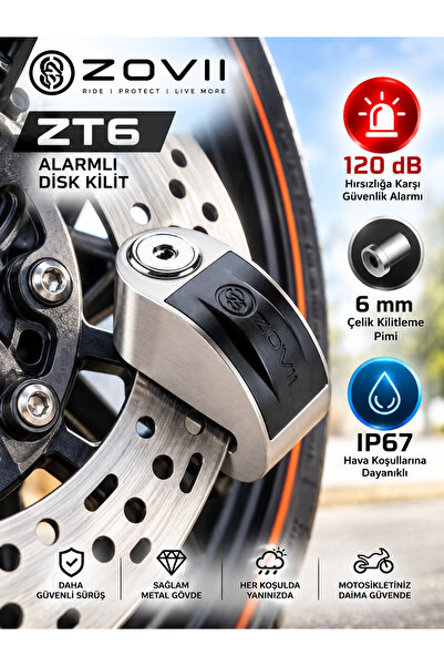 ZOVII ZT6 | Gri 120 dB Alarmlı Motosiklet Disk Kilidi – IP67, Su Geçirmez, Çe...