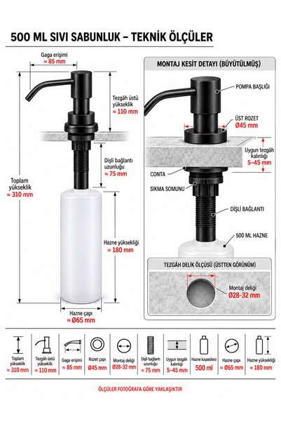 vb vitrinbanyo Antique Built-In Liquid Soap Dispenser Antique Kitchen Sink and Bathroom Sink Compatible Imported 500ml