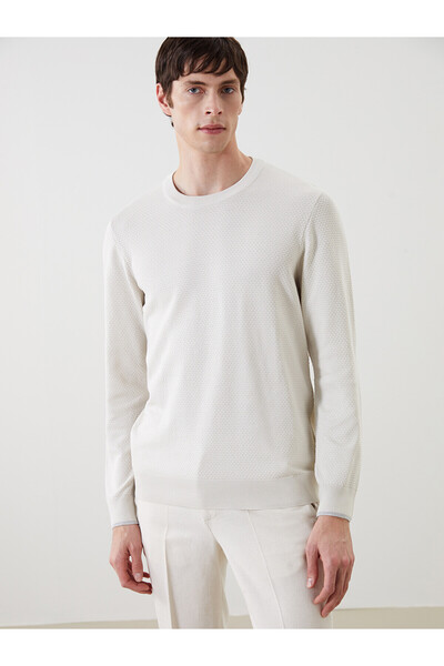 LC Waikiki Nevavm Farkıyla Southblue Beige Knitwear Plain Oval Collar Men's S...
