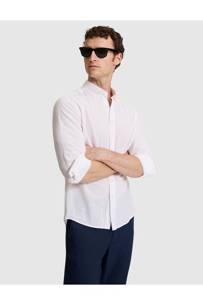 Pierre Cardin Cămașă cu mânecă lungă, croială normală, din amestec de in alb 50325356-VR013