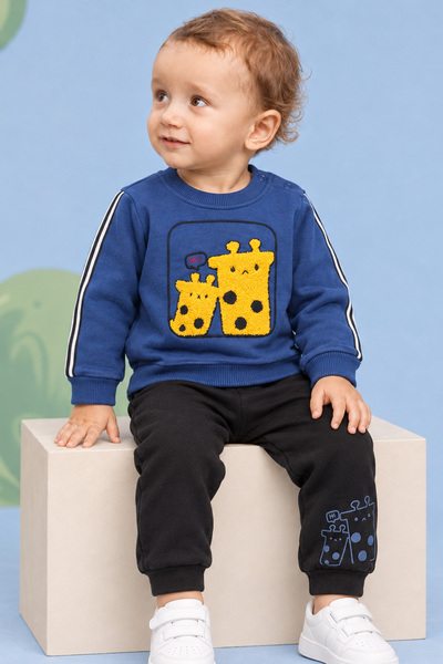 Rocha Baby Rocha Baby Red Giraffe Boucle Embroidered 2-Piece Set - "Hi" Patte...
