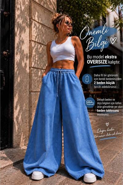 nd jeans Elastic Waist Mid-Waist Oversize Wide Leg Jeans - 100% Cotton Soft T...