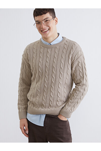 LC Waikiki Nevavm Farkıyla Xside Beige Knitwear Patterned Oval Collar Men's S...