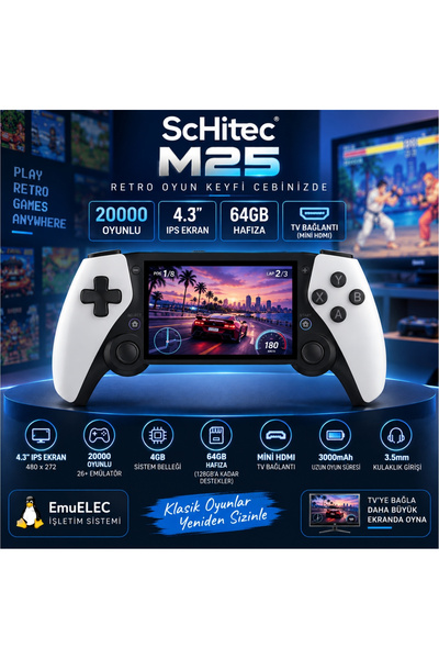 schitec M25 Mini HDMI Çıkşlı Tv Bağlanan El Atarisi Joistickli 4.3inç 3D IPS ...